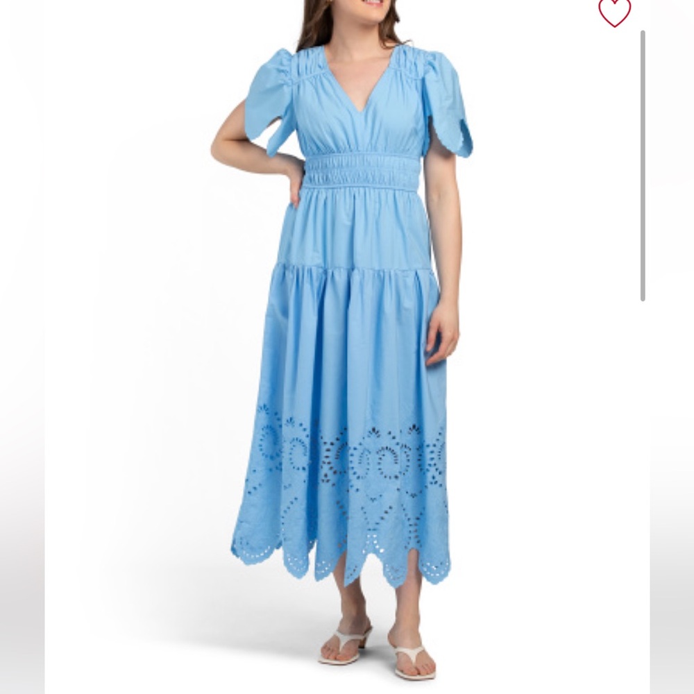 Moon River Sky Blue
Short Sleeve Embroidered Maxi Dress